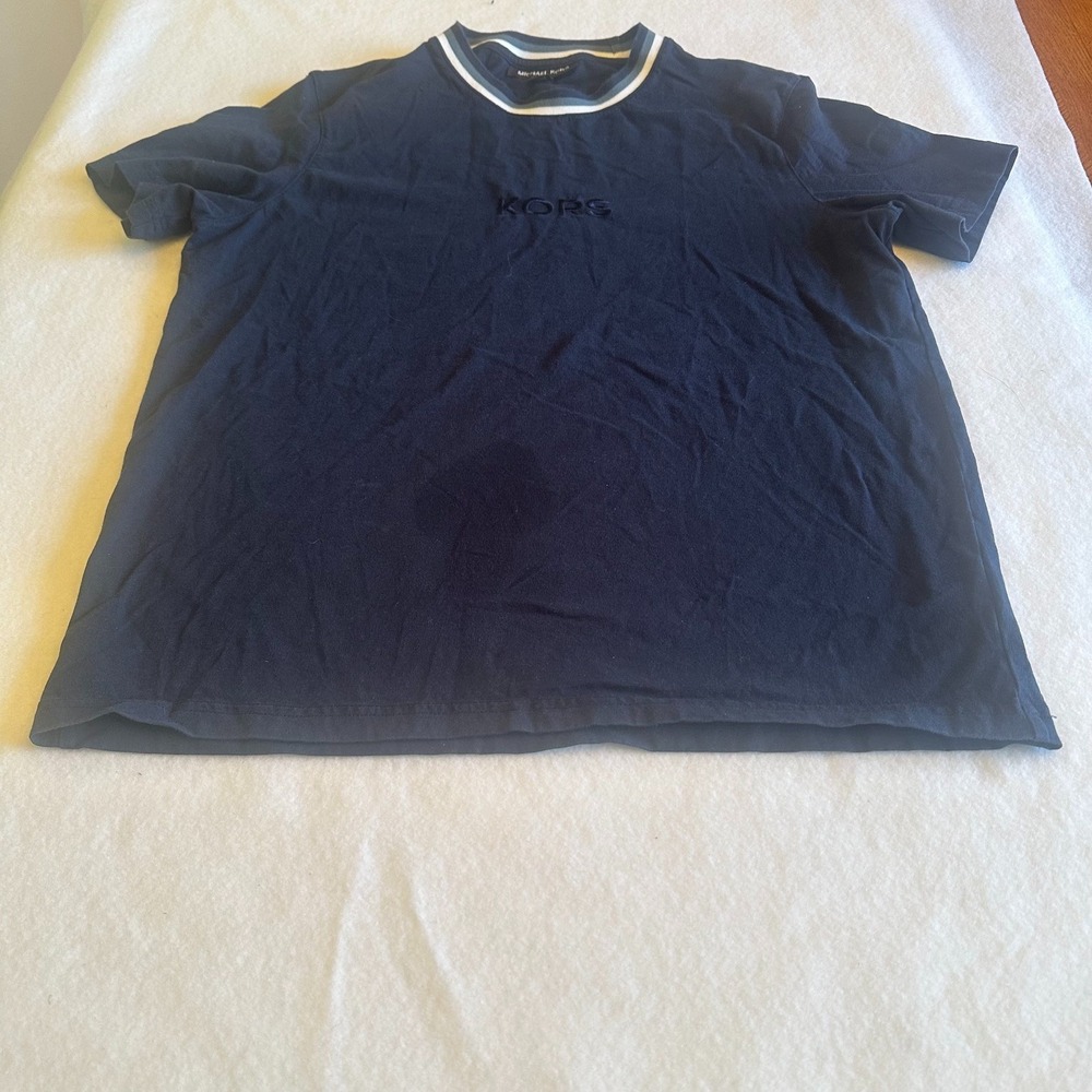 Michael Kors T Shirt Mens Medium Navy Blue Embroidered Logo Crew Short Sleeve